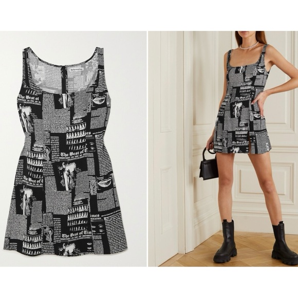 Reformation + Net Sustain Noha Printed Crepe Mini Dress - Black - Picture 1 of 11